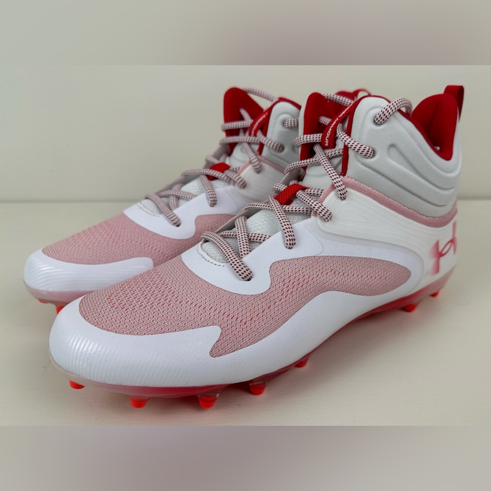 Under Armour UA Command MC Mid Lacrosse Cleats Men’s Size 11 Shoes White/Red NEW